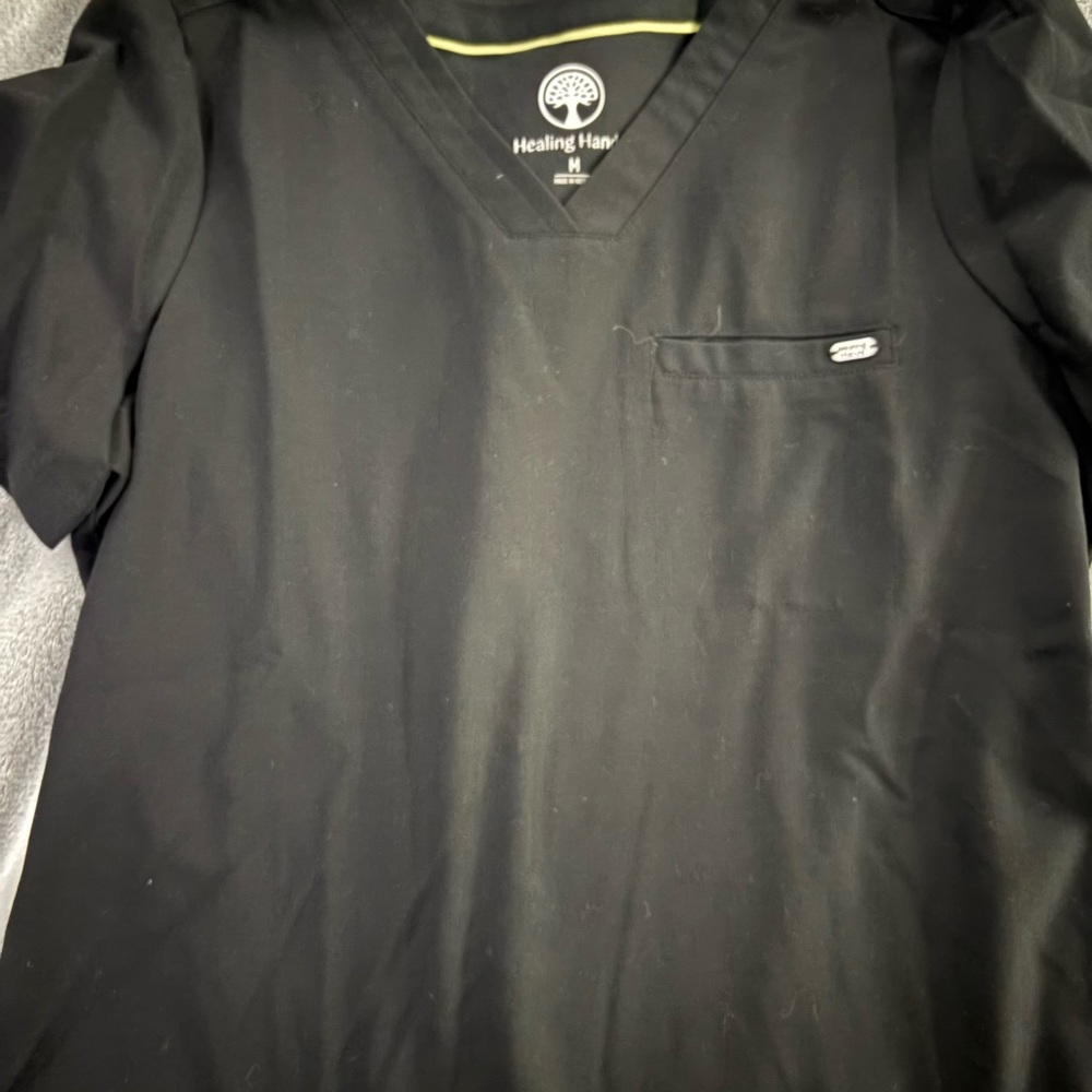 Healing Hands Black V-neck Medical Scrub Top